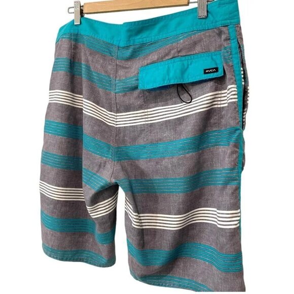 RVCA Classic Non-Stretch Board Shorts Size 36 Blue and Grey Striped - Picture 14 of 15